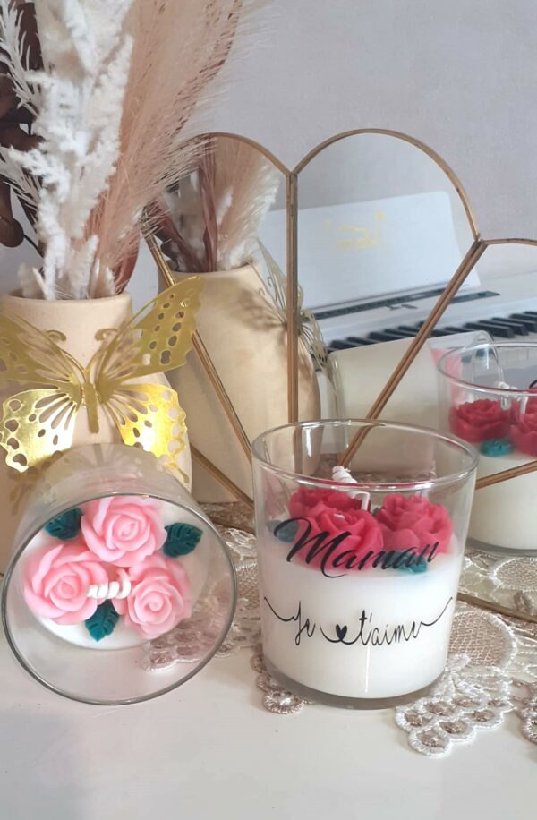 Bougie TAILLE L   PERSONNALISABLE   Trio de roses – Image 3