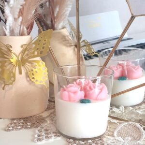 Bougie artisanale personnalisable avec roses en cire rouge pour la fête des mères